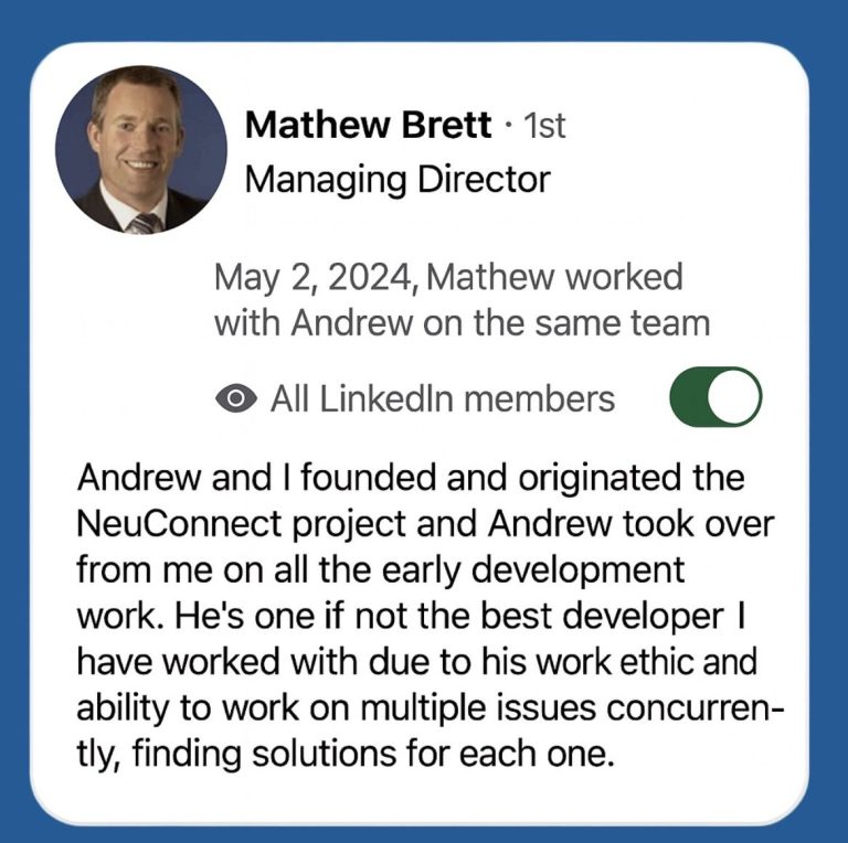 Andrew Newbery and I founded and originated the NeuConnect project in 2015 before later involving Meridiam